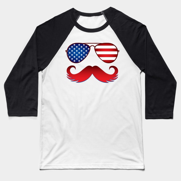 Merica Sunglasses USA American Flag Baseball T-Shirt by ZNOVANNA